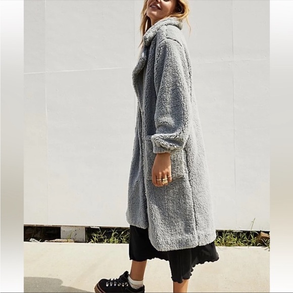 Free People Blue Tessa Teddy Longline Faux Sherpa Fur Trench Coat - Picture 5 of 13